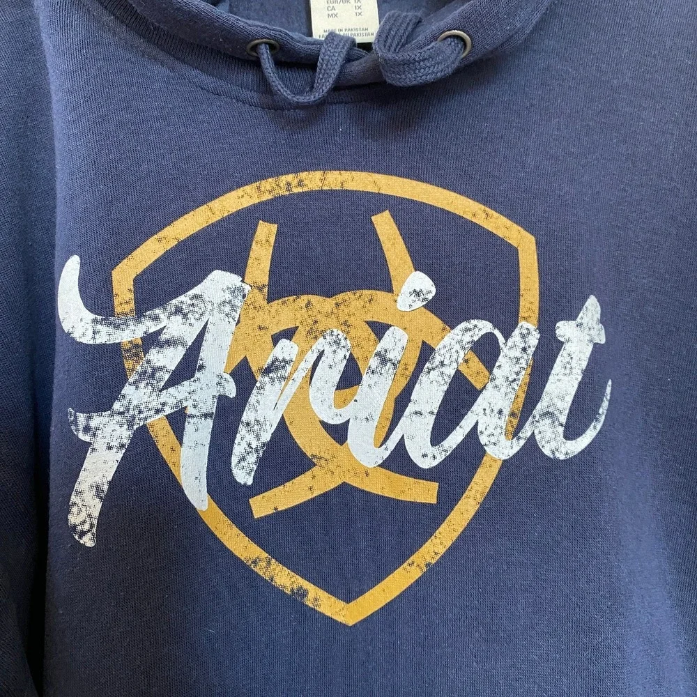Ariat Real Navy Blue Hoodie Sweatshirt Women Size L Shield Graphic Logo NWT Gift - Picture 2 of 10